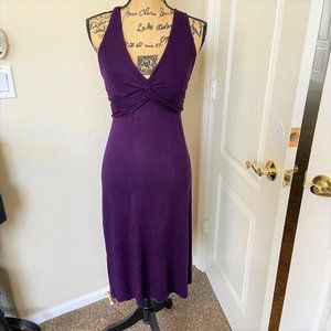 Purple cross-back knit-stretchy, knee length sundress with tie belt Size 4 to 6